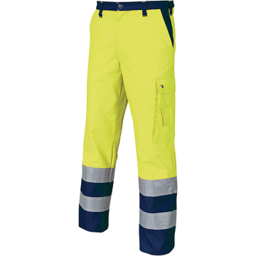Výstražné ochranné nohavice žlto-modré, s reflex. pásikmi, v. 44