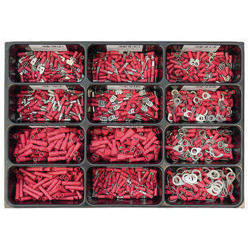 Conjunto de terminais isolados vermelhos em molde plástico