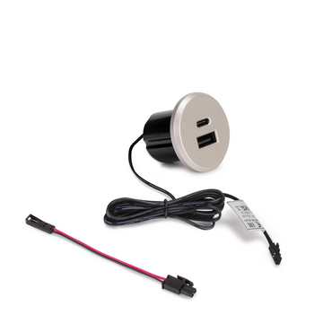 Emuca Connecteur double USB Plugy, USB+USB-C, à encastrer, Plastique Noir