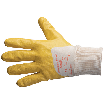Knitted glove with yellow nitrile coating Premium