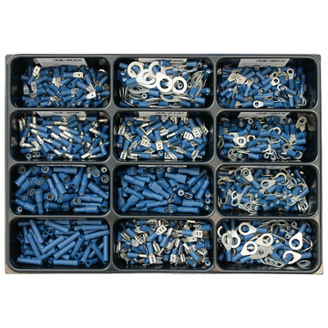 Conjunto de terminais isolados azuis em molde plástico