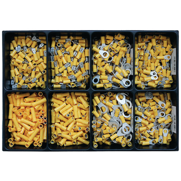 Conjunto de terminais isolados amarelos em molde plástico