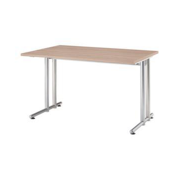 Schreibtisch, HxBxT 720x1200x800mm, Platte Nussbaum, C-Fuß RAL9006