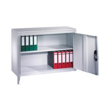 Aufsatzschrank,f. Büro-Flügeltürenschrank,Korpus RAL7021,Front RAL3003