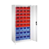 Magazinschrank,HxBxT 1980x1000x420mm,36 Kästen PP rot/blau,8xStahlboden