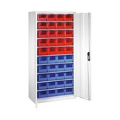 Magazinschrank,HxBxT 1980x1000x420mm,40 Kästen PP rot/blau,9xStahlboden