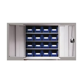 Wandschrank mit Kästen, HxBxT 780x690x285mm, 16 Kästen PE, 5xStahlboden