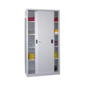 Schiebetürenschrank,RAL7035,HxBxT 1950x1000x600mm,4xStahlboden,Zyl.-Schl.