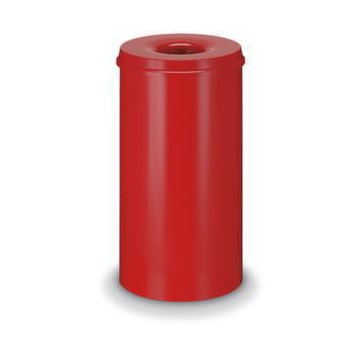 Papierkorb,selbstlöschend,50l,HxØ 630x335mm,Kopfteil rot,Korpus Stahl rot
