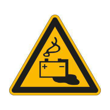 Warnschild, Warnung v. Gefahren durch Batterien, Wandschild, Alu