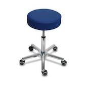 Hocker, Sitz H 460-590mm, Sitz Kunstleder skyblau, Gestell Alu, Rollen