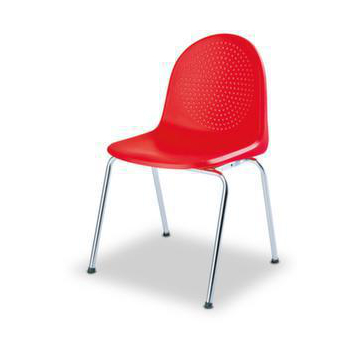 Kunststoffschalenstuhl, 4-Fuß verchromt, Sitzschale Kunststoff rot