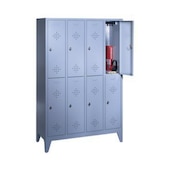 Doppelstöckiger Garderobenschrank,RAL7035,HxBxT 1850x1590x500mm,4x2 Abt.