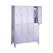 Doppelstöckiger Garderobenschrank,RAL7035,HxBxT 1850x1190x500mm,4x2 Abt.