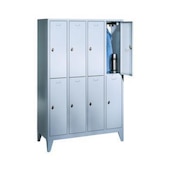 Doppelstöckiger Garderobenschrank,RAL7035,HxBxT 1850x1190x500mm,4x2 Abt.