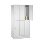 Doppelstöckiger Garderobenschrank,RAL7035,HxBxT 1800x900x500mm,3x2 Abt.