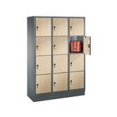 Schließfachschrank,HxBxT 1800x900x500mm,Korpus RAL7021,Front Donau-Ahorn