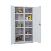 Schwerlast-Flügeltürenschrank,RAL7035,HxBxT 1950x1040x630mm,8xStahlboden