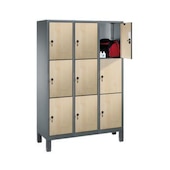 Schließfachschrank,HxBxT 1850x900x500mm,Korpus RAL7021,Front Donau-Ahorn