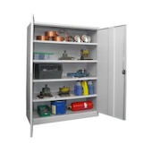 Schwerlast-Flügeltürenschrank,RAL7035,HxBxT 1950x1470x630mm,4xStahlboden