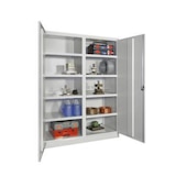 Schwerlast-Flügeltürenschrank,RAL7035,HxBxT 1950x1470x630mm,8xStahlboden