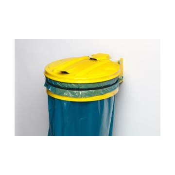 Müllsackhalter, f. 1x120l, Wand/Pfosten, Gestell gelb, Deckel Stahl gelb