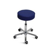 Hocker, Sitz H 460-590mm, Sitz Kunstleder blau, Gestell Alu, Rollen