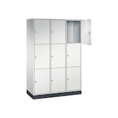 Großraum-Schließfachschrank,RAL7035,HxBxT 1950x1220x500mm,3x3 Fächer