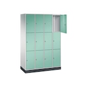 Schließfachschrank,RAL7035/RAL6027,HxBxT 1950x1220x500mm,4x3 Fächer