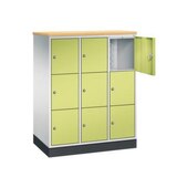 Schließfachschrank,HxBxT 1250x920x500mm,3x3 Fächer,Zyl.-Schl.,Sockel