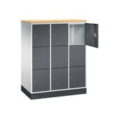 Schließfachschrank,HxBxT 1250x920x500mm,3x3 Fächer,Zyl.-Schl.,Sockel