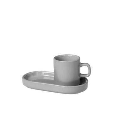 Espressotassen-Set, 2 Tassen, 2 Ablagen, Keramik, grau, 50ml je Tasse