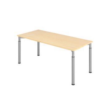 Schreibtisch,HxBxT 680-820x1800x800mm,Platte Ahorn,4-Fuß silber,Rundrohr