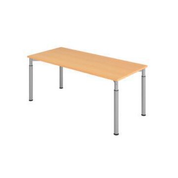 Schreibtisch,HxBxT 680-820x1800x800mm,Platte Buche,4-Fuß silber,Rundrohr