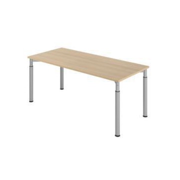 Schreibtisch,HxBxT 680-820x1800x800mm,Platte Eiche,4-Fuß silber,Rundrohr