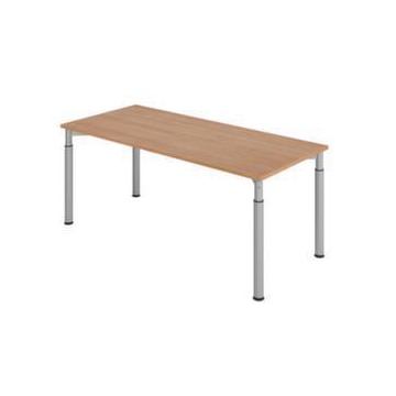 Schreibtisch, HxBxT 680-820x1800x800mm, Platte Nussbaum, 4-Fuß silber