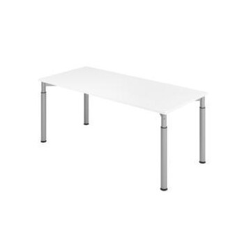 Schreibtisch,HxBxT 680-820x1800x800mm,Platte weiß,4-Fuß silber,Rundrohr