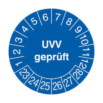 Prüfplakette, UVV geprüft, Aufkleber, Ø 30mm, Jahresfarbe 2023-blau