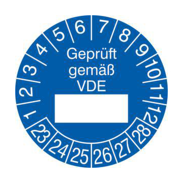 Prüfplakette,Geprüft gemäß VDE,Aufkleber,Ø 25mm,Jahresfarbe 2023-blau