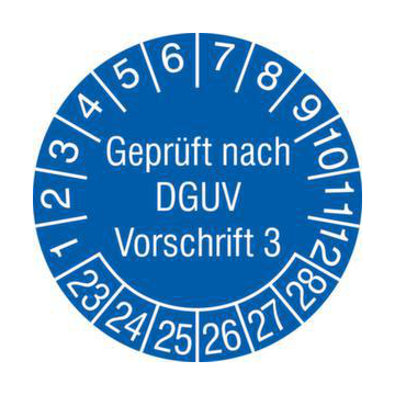 Prüfplakette,Geprüft nach DGUV V3,Aufkleber,Ø 20mm,Jahresfarbe 2023-blau