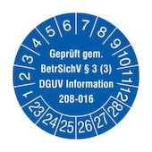 Prüfplakette,Geprüft gem. BetrSichV/DGUV,Aufkleber,Jahresfarbe 2023-blau
