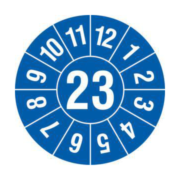 Prüfplakette, Monat (Typ 2), Aufkleber, Ø 15mm, Jahresfarbe 2023-blau