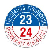 Prüfplakette, 2 Jahre, Aufkleber, Ø 30mm, Jahresfarbe 2023/2024 blau/rot