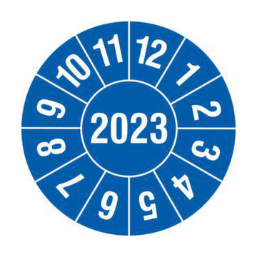 Prüfplakette, Monat (Typ 1), Aufkleber, Ø 20mm, Jahresfarbe 2023-blau