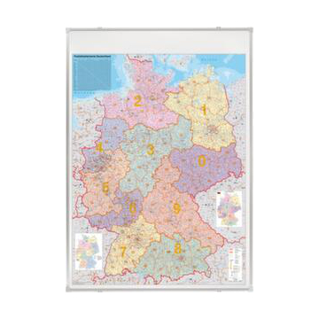 PLZ-Deutschlandkarte,HxB 1380x980mm,Maßstab 1:760.000,pinnbar,m. Raster