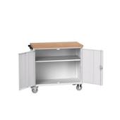 Werkbank, fahrbar, HxBxT 980x1050x600mm, Multiplexplatte, 1 Schrank