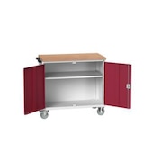 Werkbank, fahrbar, HxBxT 980x1050x600mm, Multiplexplatte, 1 Schrank