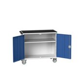 Werkbank, fahrbar, HxBxT 965x1050x550mm, Stahlplatte, 1 Schrank