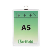 Hänge-Prospekttasche, DIN A5, hoch, weiß, Ösenbefestigung, reflexfrei