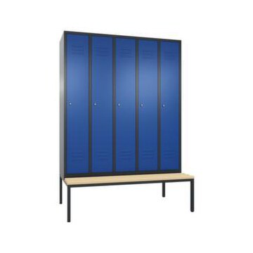 Sitzbankschrank,HxBxT 2090x1480x815mm,5 Abt.,Korpus RAL7021,Front RAL5010